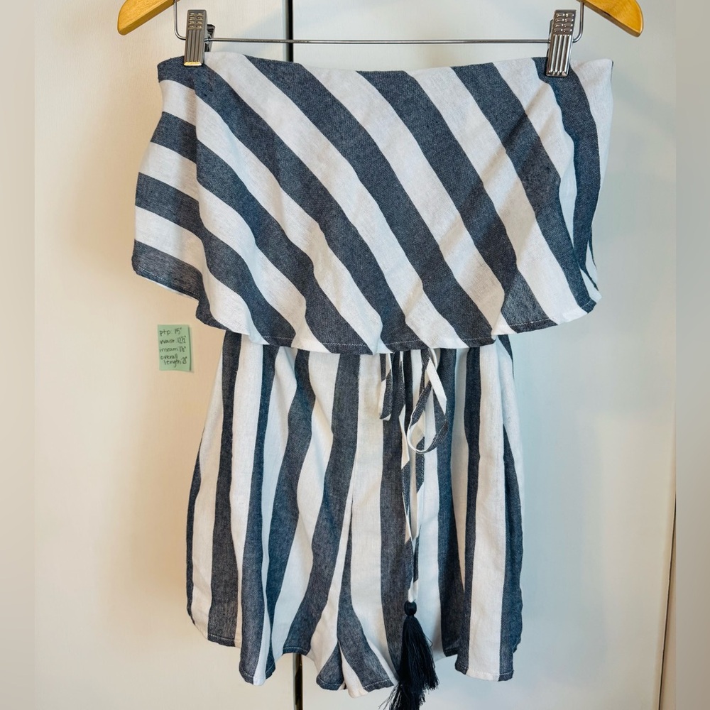 LE LIS Romper Navy & White Linen Exterior